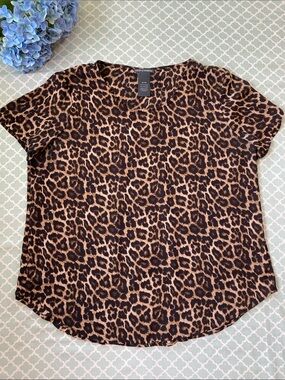 Chelsea & Theodore Short Sleeve Leopard Print Blouse XL